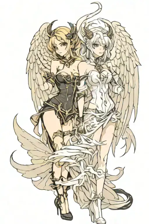 Seductive Female Angel And Female Demon Standing Opposite One Another