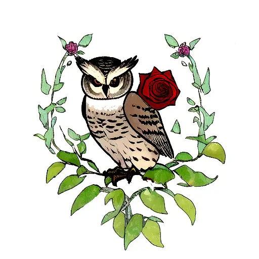 Owl With A Rose With A Letter R