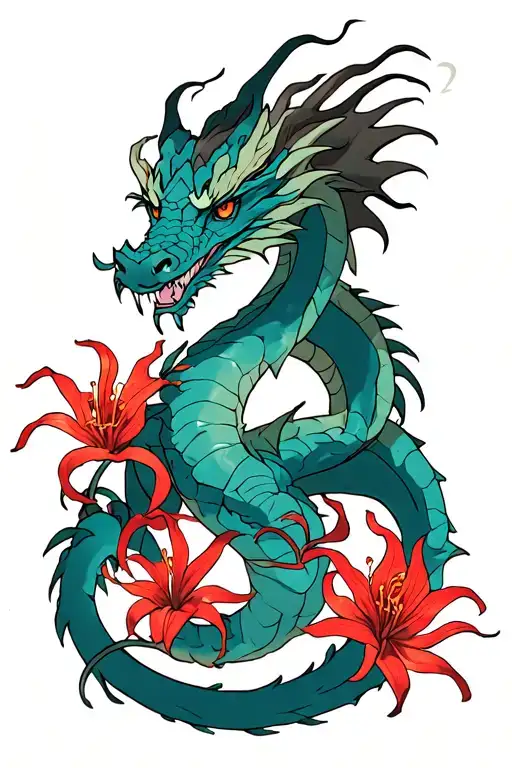 Dragon Wrapped With Red Spider Lily