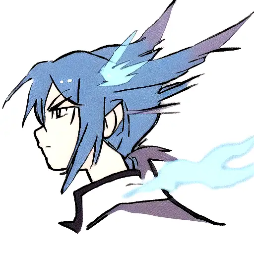 Side Profile Black Pheonix With Baby Blue Highlights As Flames