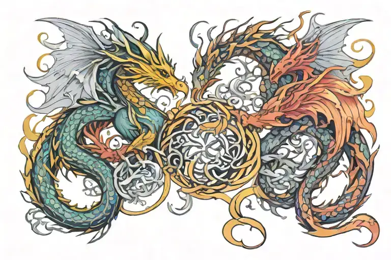 Dragon And Phoenix Entwined Together