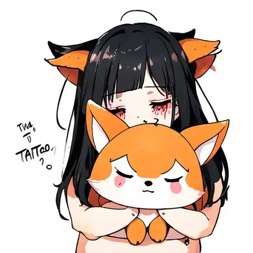 A Depressed Girl With Leaking Mascara On Her Eyes Hugs A Plush Shaped Like A Fox