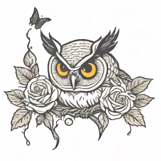 Owl And Roses