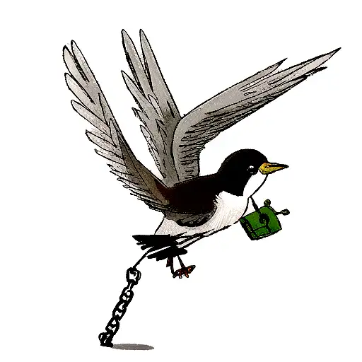 Flying Bird Robin With Prison Shackles On One Leg