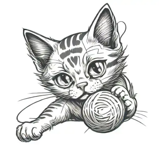 The Cat Is Playing With A Ball Of Thread