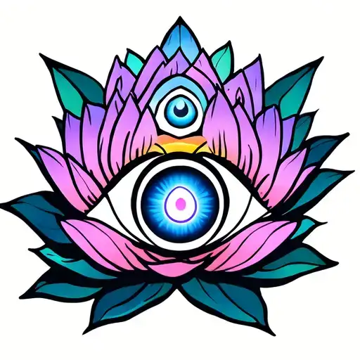 Lotus Flower And Third Eye Chakra Symbol Intertwined