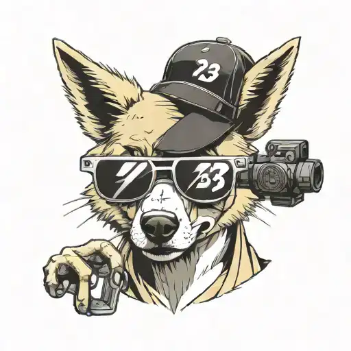 Dingo Whit Sun Glasses And A Number 23 In Somewhere