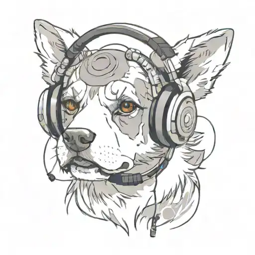 An Anime-inspired Dog With A Headset Listening To Music