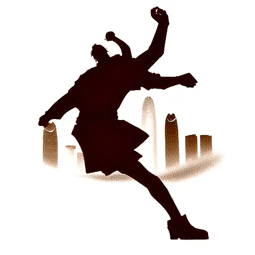 A Silhouette Of A Scaffolder Playing Soccer On A Hong Kong Skyline