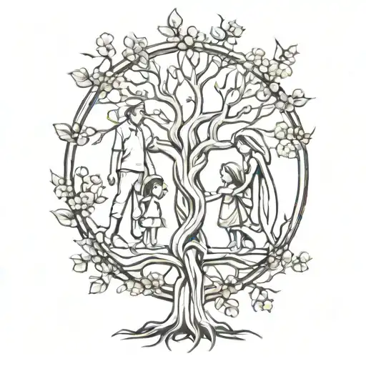 Family Holding Hands In Tree Of Life Intertwined