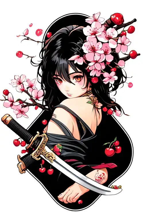 An Ankle Tattoo With Cherry Blossoms And A Katana Sword