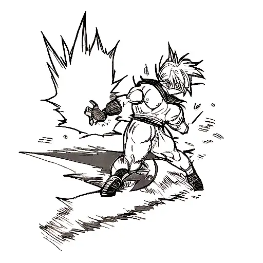 A Tattoo Of Gohan Powering Up With The Bat-signal Shining In The Background