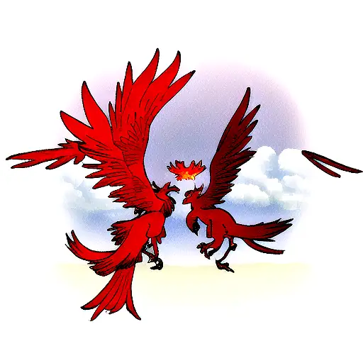 Red Phoenix Name With A Red Phoenix Bird Faces Each Other Above The Name
