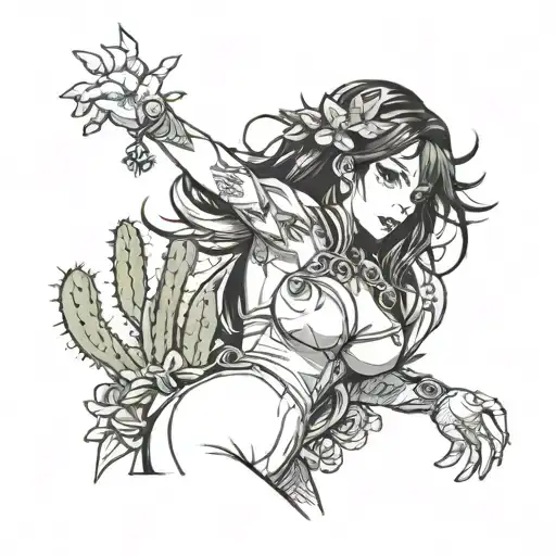 Curvy Darkhaired Lady With Cactus