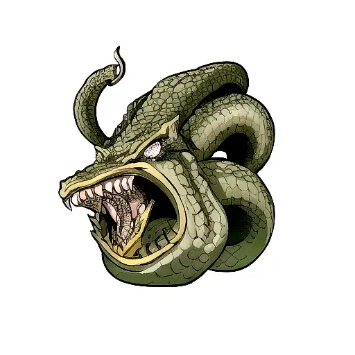 Dragon Skull With Snakes Around It In A Pit