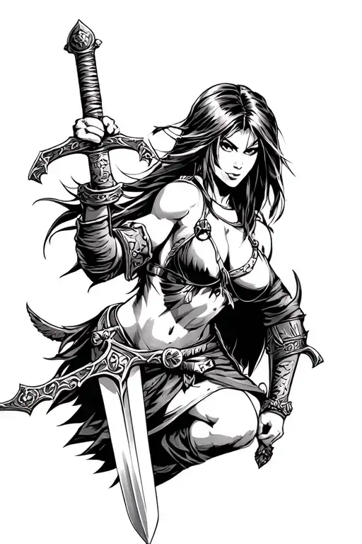 Female Barbarian Holding A Sword