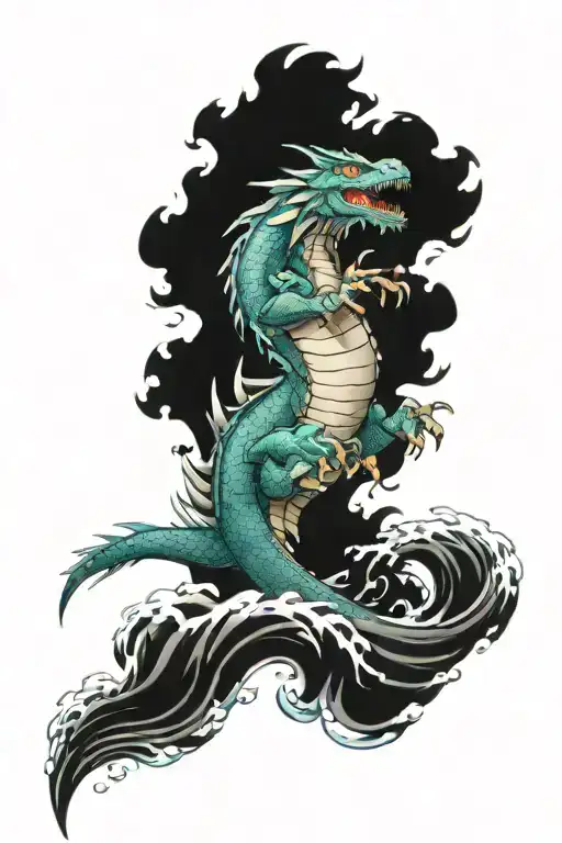 Suijin Water Dragon Flying Out Of Water Waves