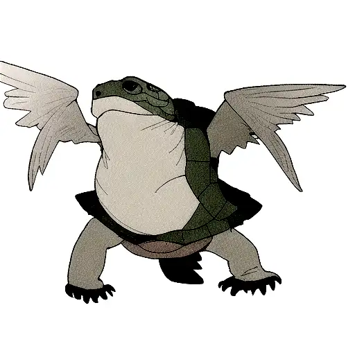 Sea Turtle With Front Paw Turning Into Wings From The Middle