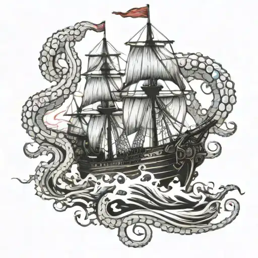 Spanish War Ship With Octopus Tentacles