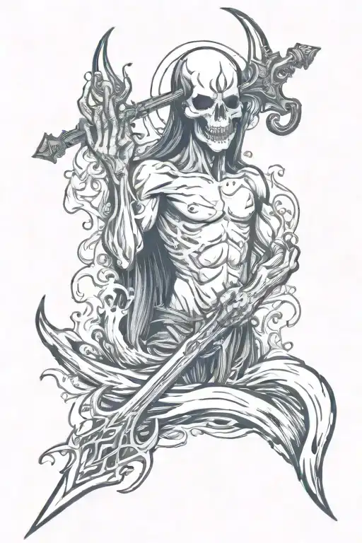 Trident With Water With A Ghost Holding The Trident