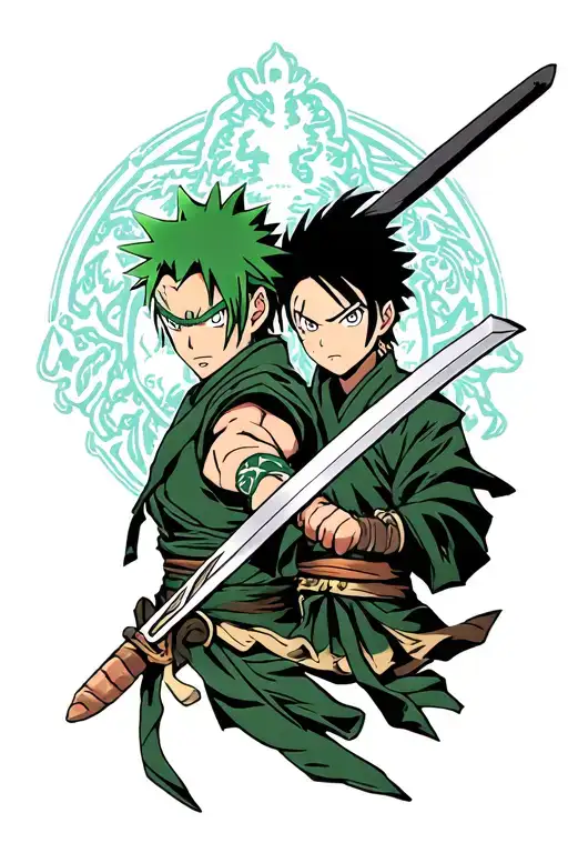 Zoro And Tanjiro Wielding His Sword