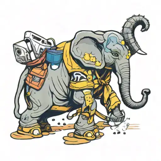 Elephant Broom Dustpan Human Work Clothes