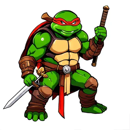Muscular Ninja Turtle In Full Battle Armor Holding A Sword