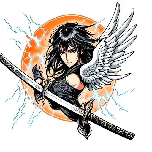 Katana With Lightning And Wings