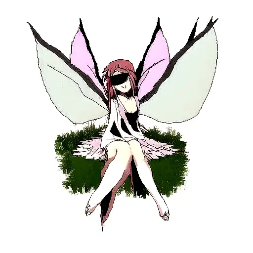 Fairy Sitting Down With Her Eyes Blindfolded Ans With Dark Wings