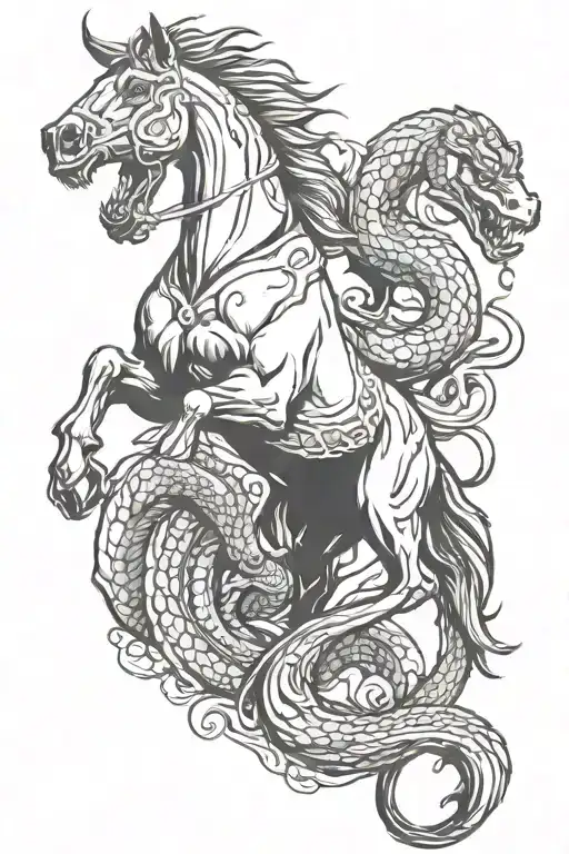 Horse Fighting With Snake