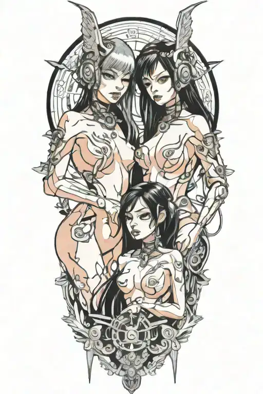 Nude Goth Cyborg Gemini Sisters Facing