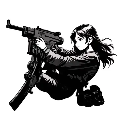 Soldier Girl Ak 47 Holding A Baby