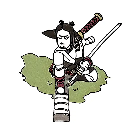 Samurai On Knee Leaning On Katana