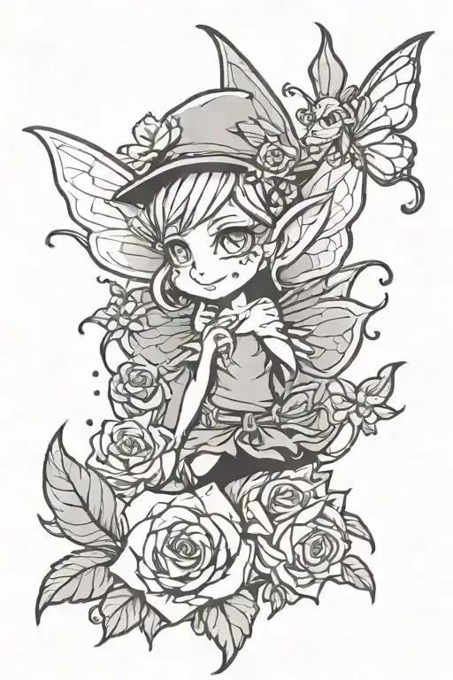 Cartoon Goblin And Flower Fairy On Forearm