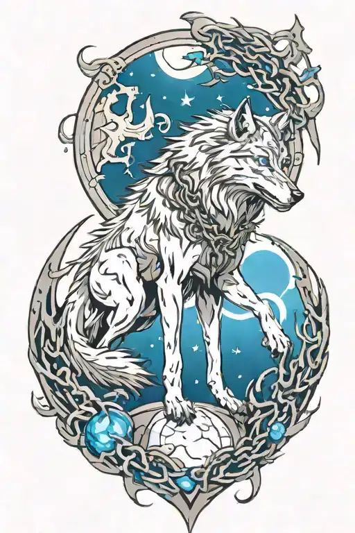 Wolf Breaking Free From Chains With Moon In The Background