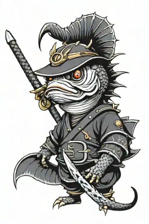 Zodiac Sign Evil Fish In A Samurai Helmet With A Bat