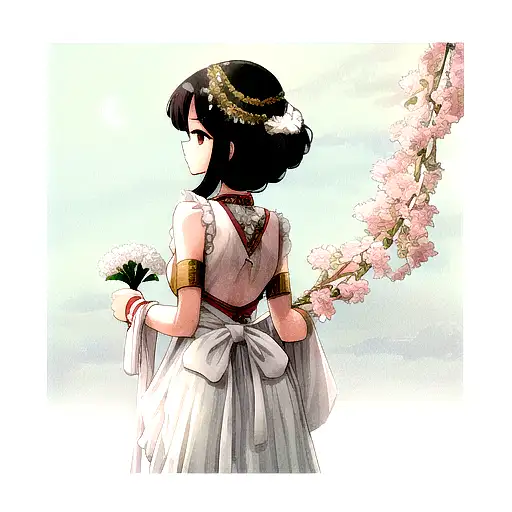 Back Of Bengali Girl In Cultural Clothing Holding Flower To Moon