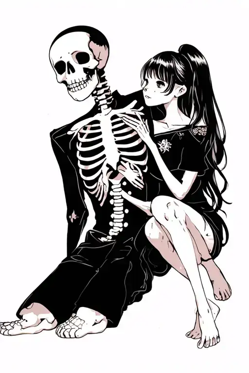 Japanese Style Girl Holding Skeleton Boyfriend