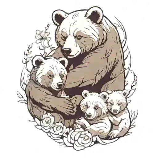 Mama Bear And Cubs Hugging 2 Daughters
