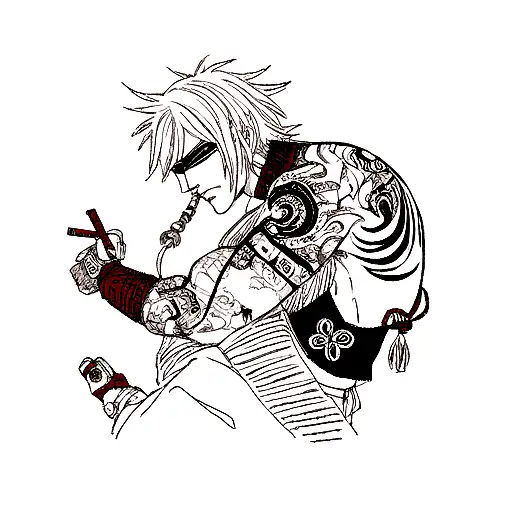 Japanese Tattoo With Samurai In Cyberpunk Style