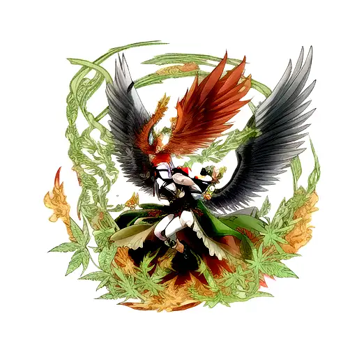 Phoenix Rising From Weed Leaf