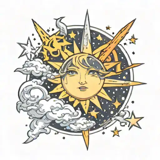 Sun And Moon Surrounded By Stars