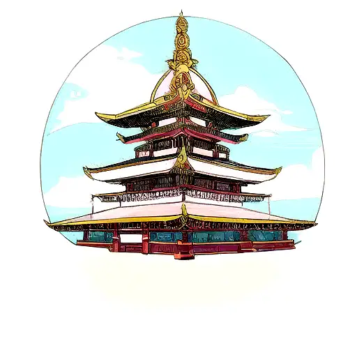 Saint Seiya Mu With A Pagoda In The Background