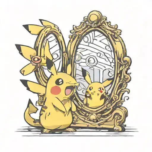 Sad Mimic Pokemon Looking In The Mirror Reflection Is Happy Pikachu