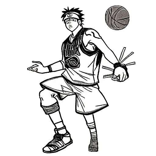 Design A Sleeve Tattoo Featuring Iconic Characters From Naruto Playing Basketball