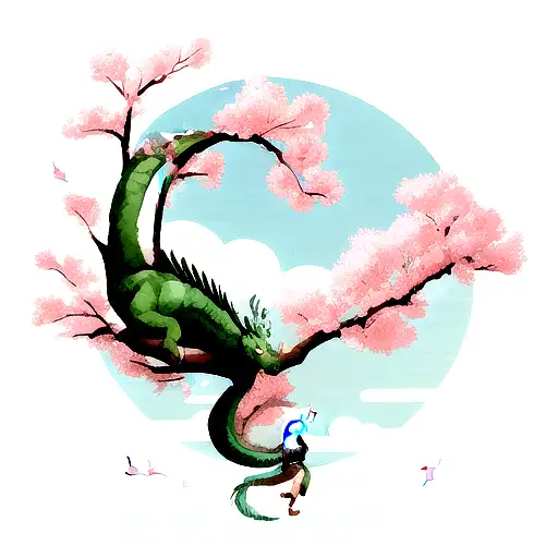 Calm Dragon With Cherry Blossoms