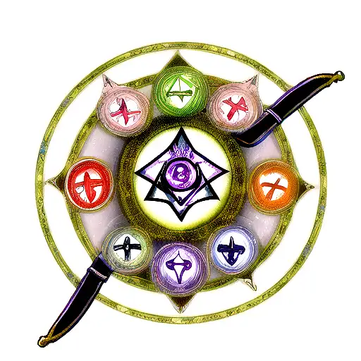 An Arm Sleeve With All 5 Magic The Gathering Mana Symbols Filled In With Themes For Each Symbol