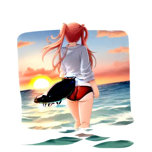 Whale Tail Entering In The Sea And Sunset