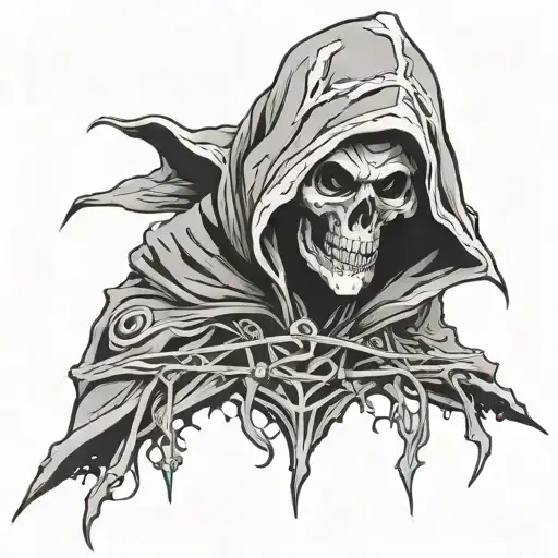 Death Hooded Grim Reaper Looking To The Right Side