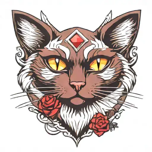 Black Cat With White Chest Patch And A Ruby Diamond